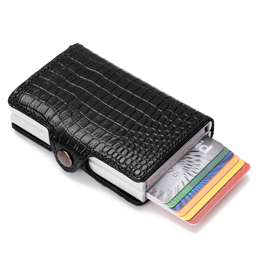 SECRID Twin Wallet Genuine Leather &quot;AMAZON BLACK&quot; RFID Secured Card Protector Made in Holland